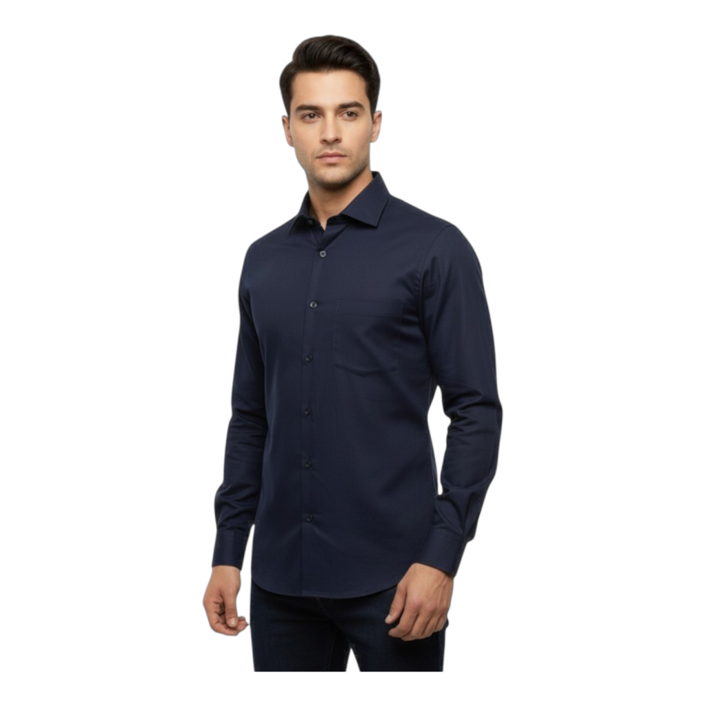 Midnight Navy Satin Formal Shirt – Tailored Fit