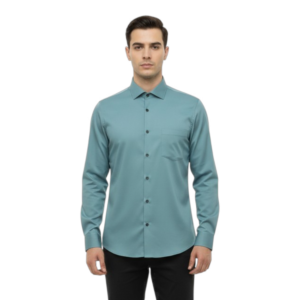 Men’s Teal Blue Satin Full Sleeve Shirt