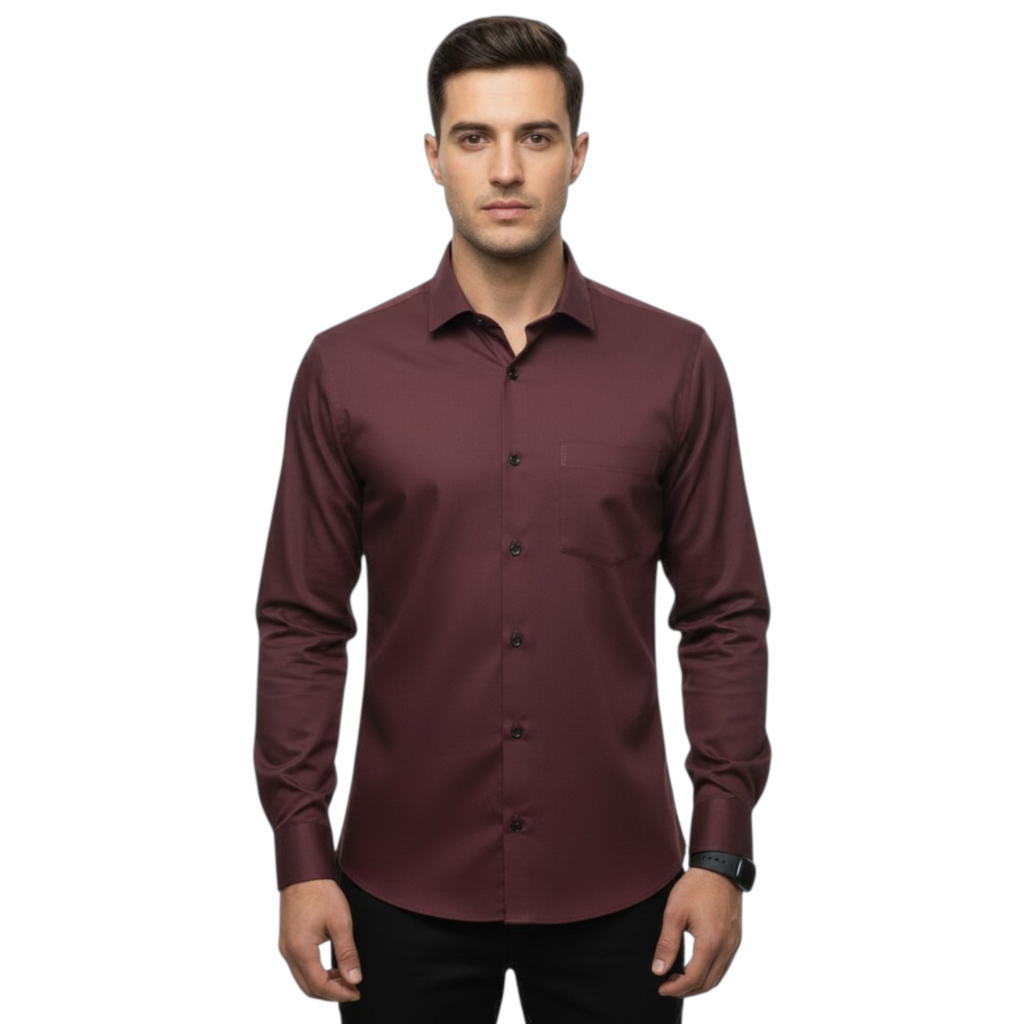 Men’s Maroon Satin Full Sleeve Shirt