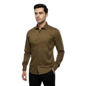 Men’s Premium Olive Brown Satin Full-Sleeve Shirt