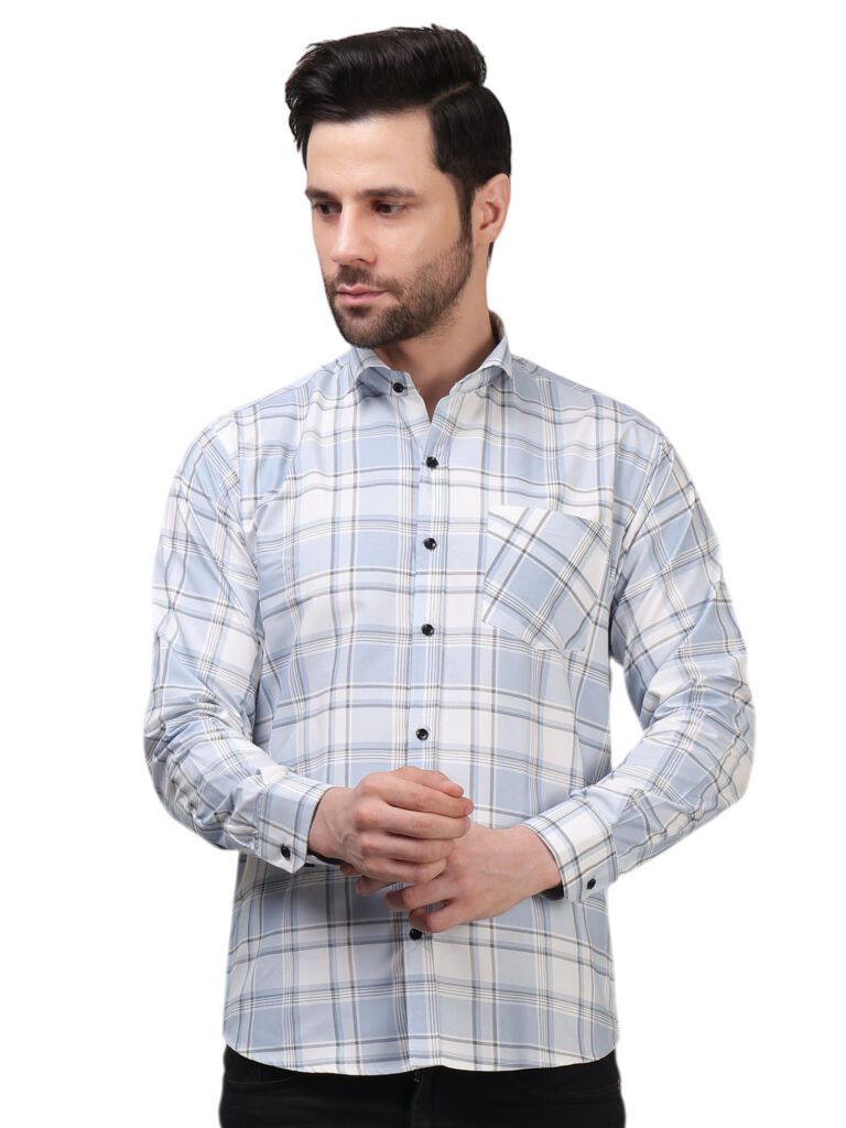 Sky Blue Executive Checkered Poly Laffer Shirt