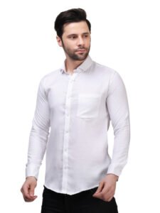 White Textured Premium Cotton Satin Shirt