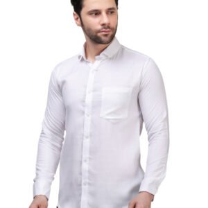 White Textured Premium Cotton Satin Shirt