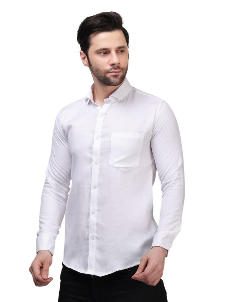 White Textured Premium Cotton Satin Shirt