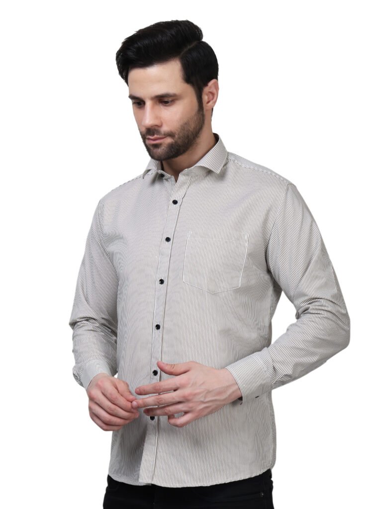 Classic Beige Micro-Striped Poly Laffer Shirt