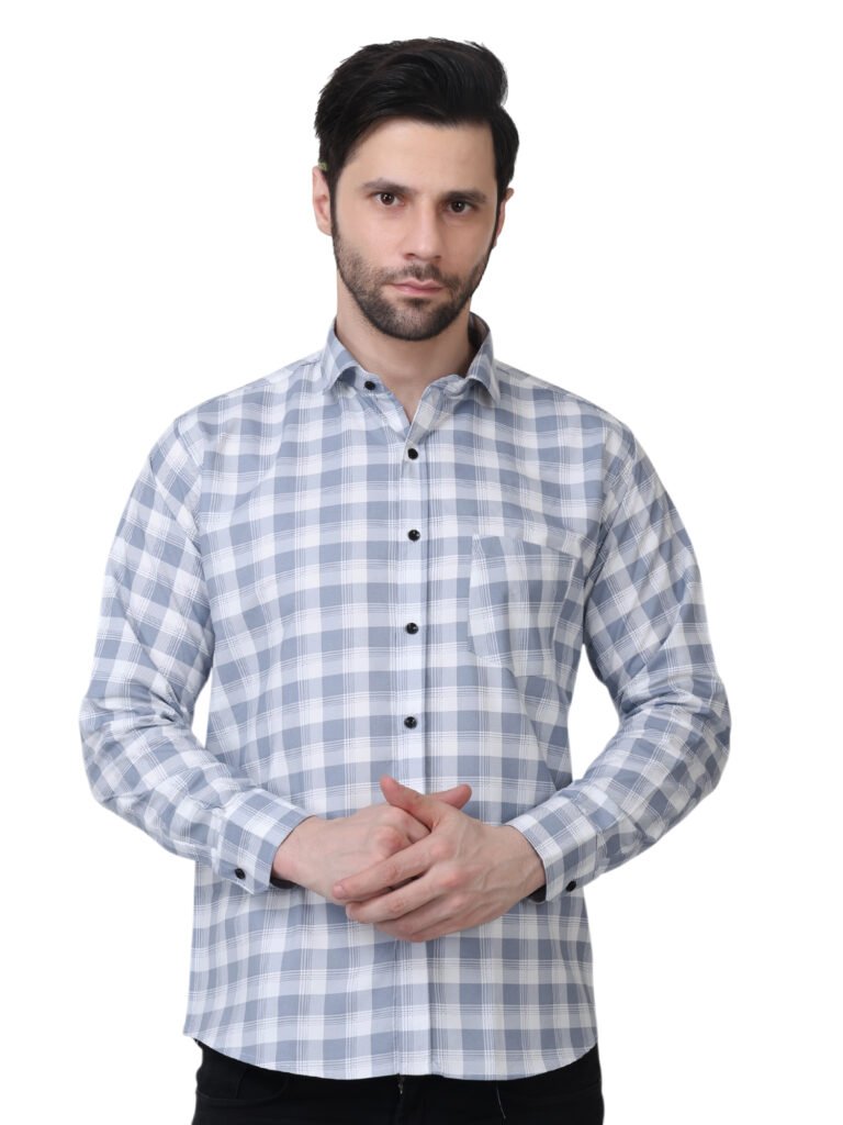 Steel Blue Executive Checkered Poly Laffer Shirt
