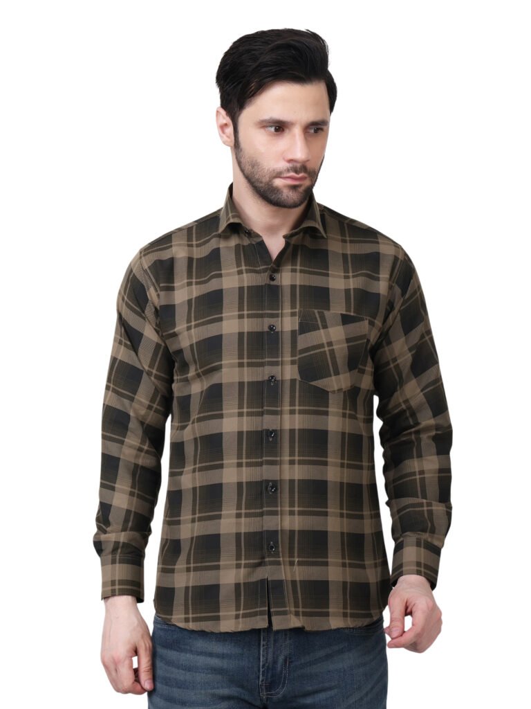 Olive & Earth-Brown Plaid Polylaffer Shirt
