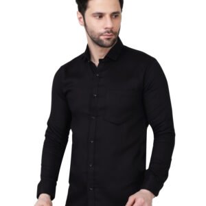 Midnight Black Cotton Satin Textured Shirt