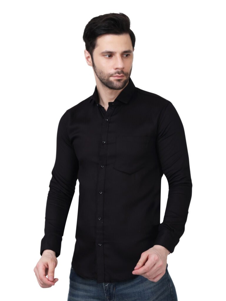 Midnight Black Cotton Satin Textured Shirt