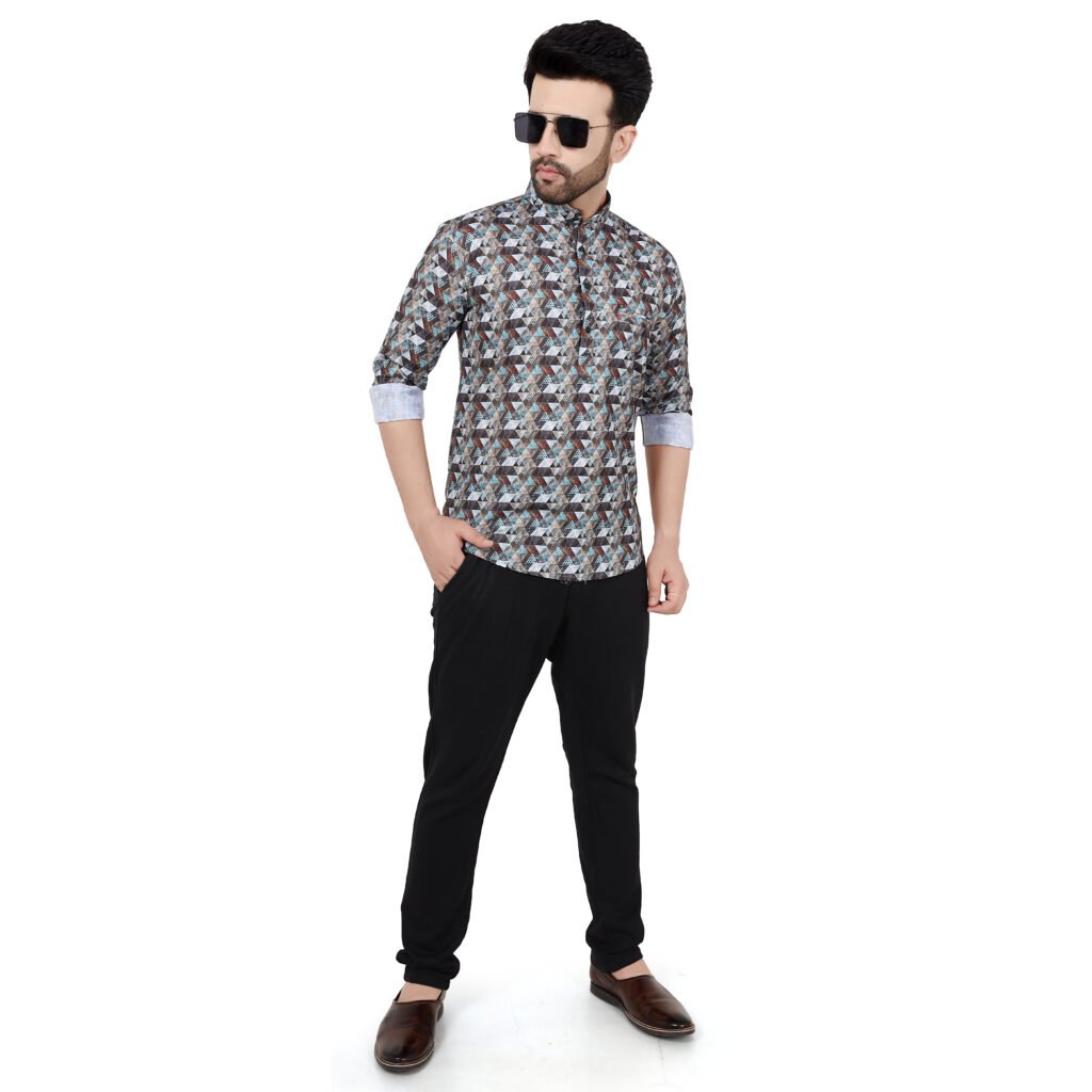 Men’s Geometric Printed Short Kurta