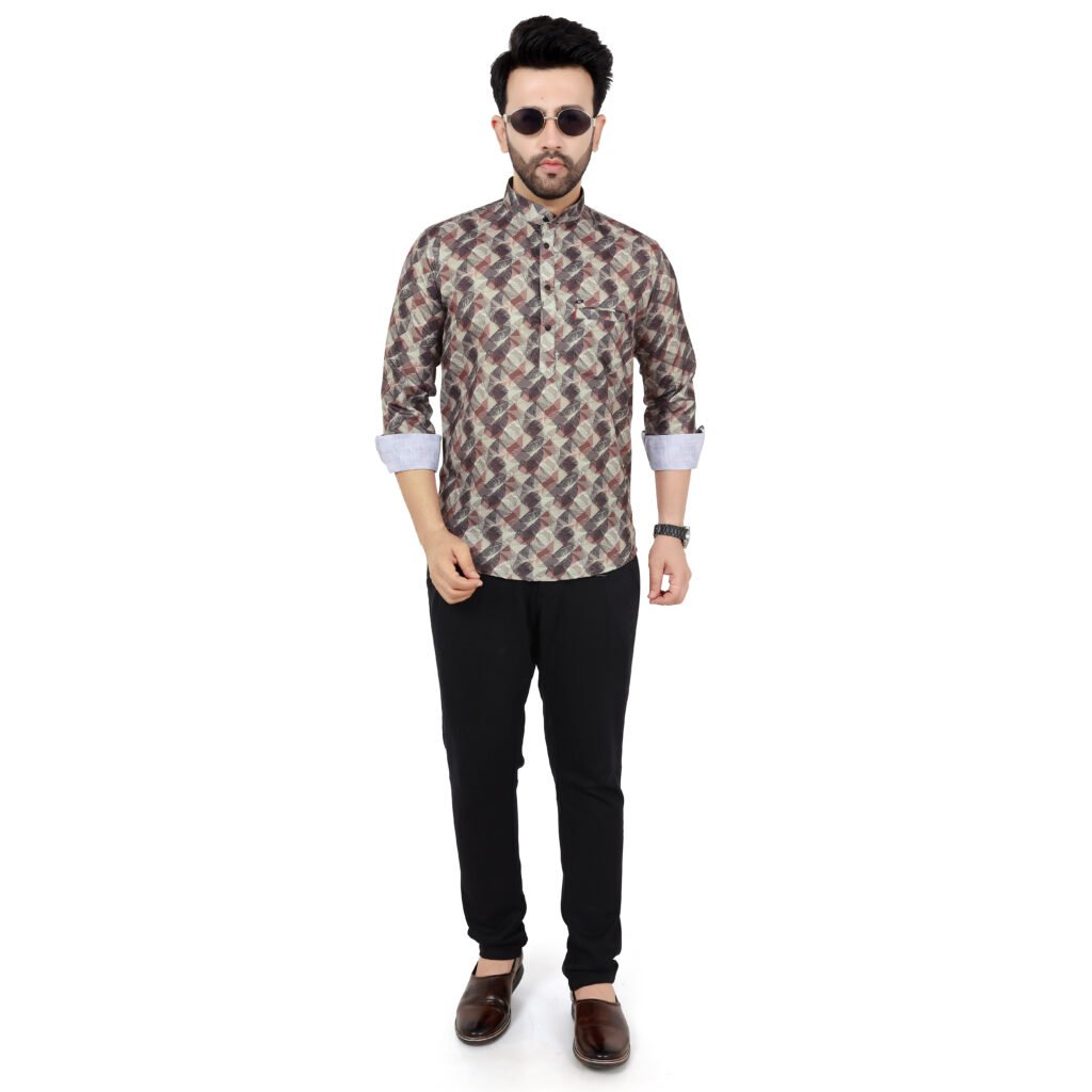 Men’s Leaf Printed Short Kurta