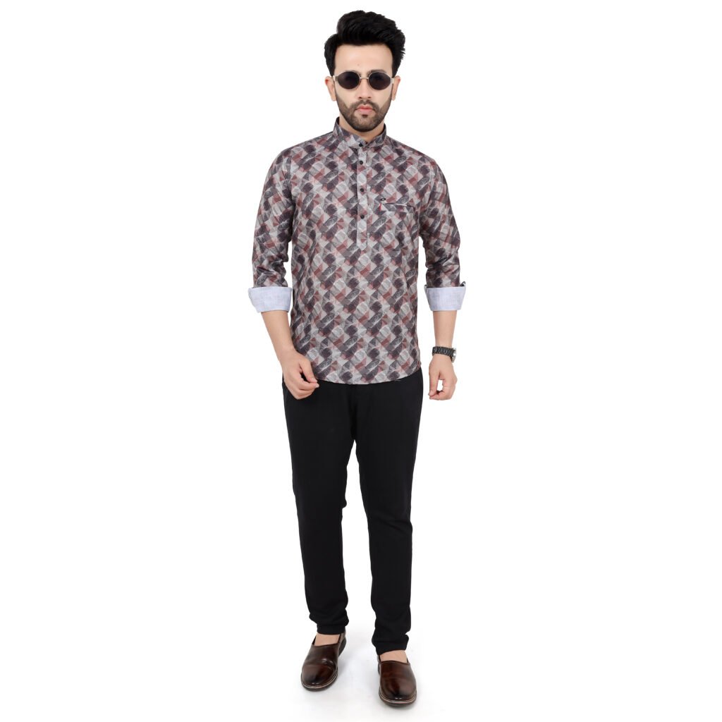 Men’s Leaf Printed Short Kurta
