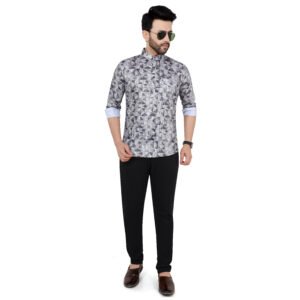 Men’s Grey Geometric Print Short Kurta