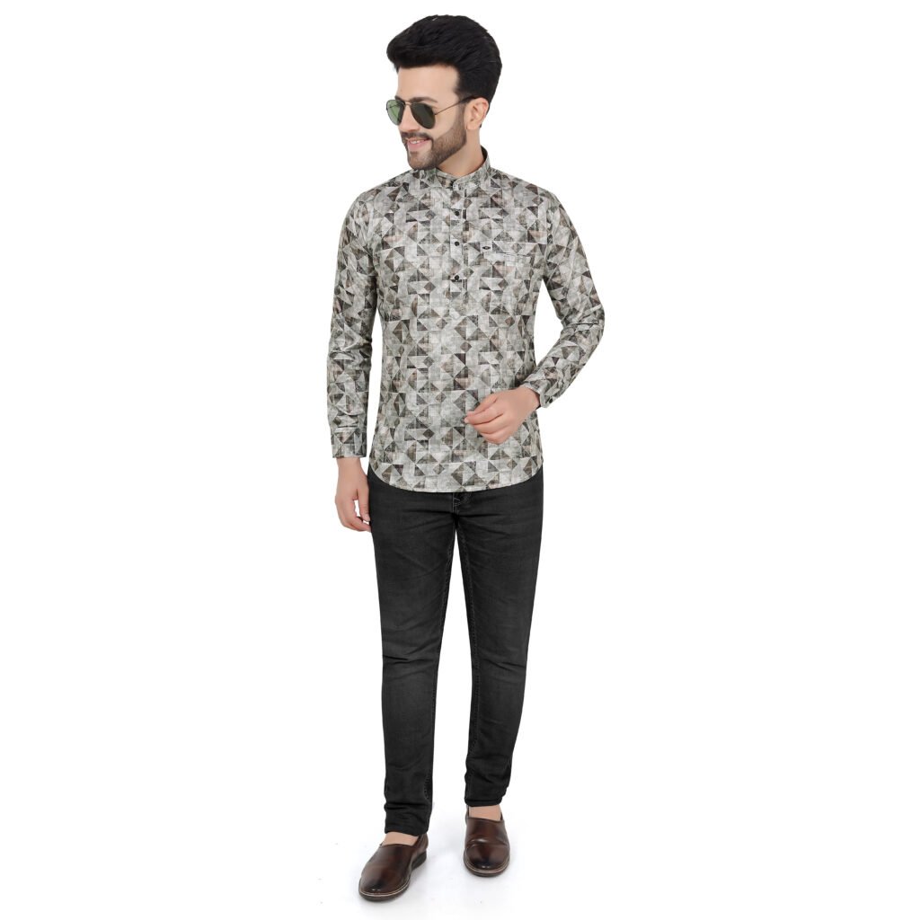 Men’s Geometric Printed Short Kurta